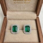 Emerald Cut Green Halo Stud Earrings